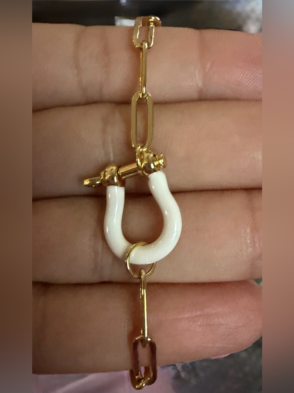 Western Horseshoe Bracelet Gold Chain Link Bracelet with White Enamel  Horseshoe